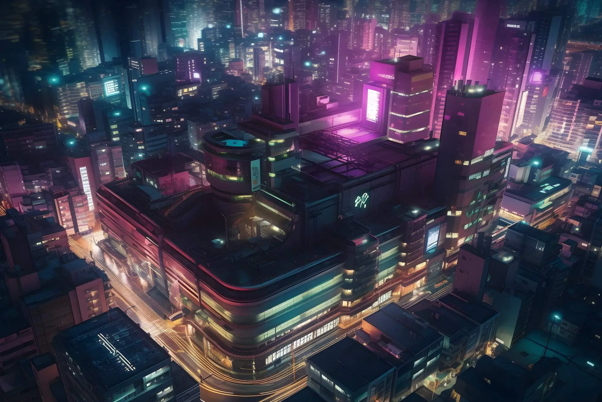 Cyberpunk city at night with neon lights — AI-generated illustration