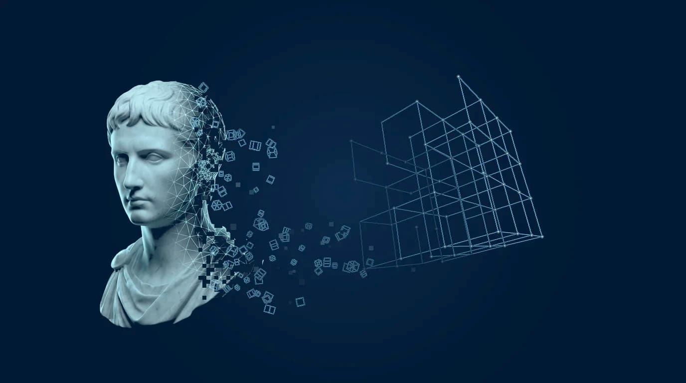 Digital marble bust in a cyan wireframe — the Accounting AI employee
